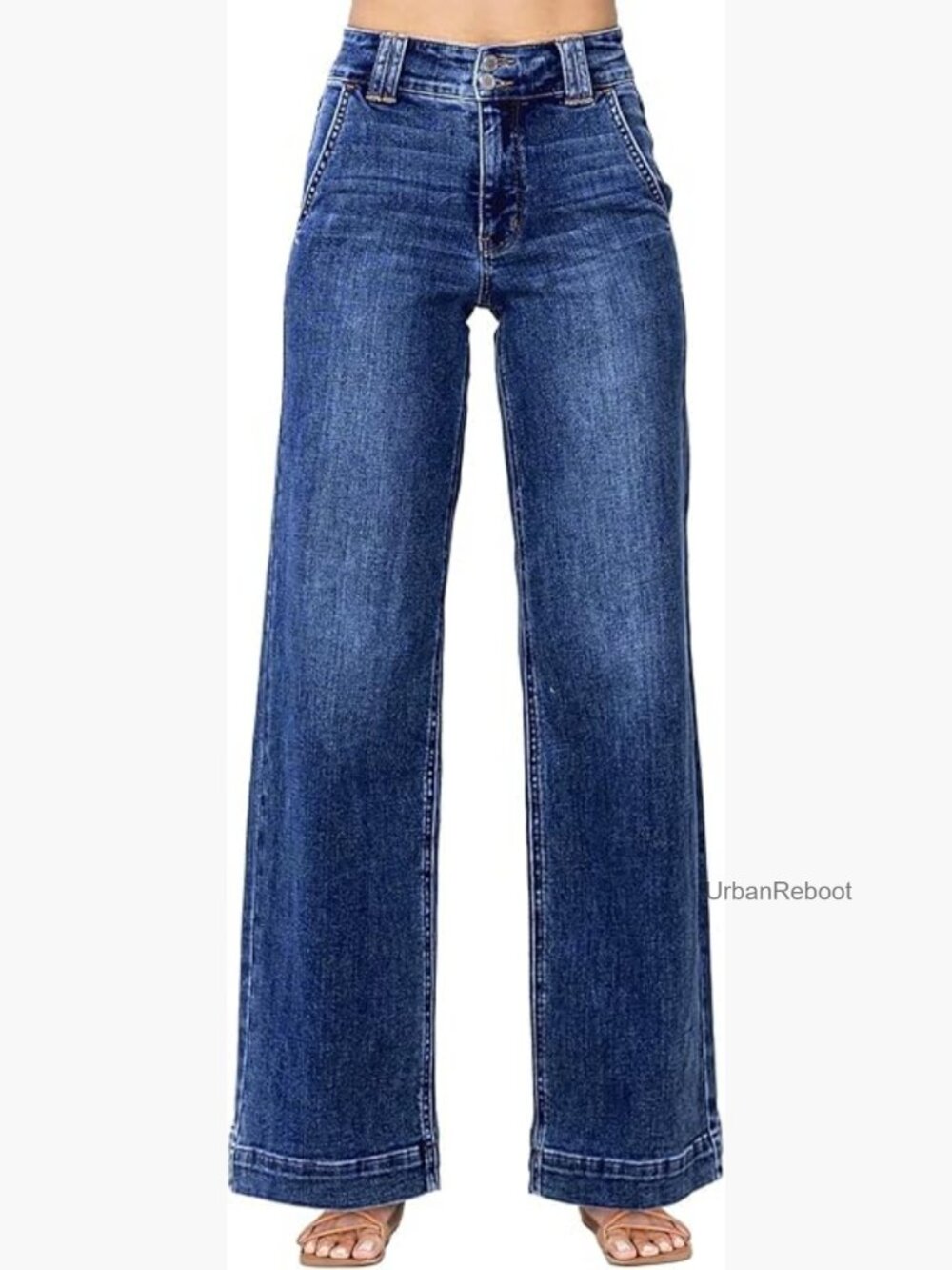 High Waisted Wide Leg Straight Jeans Tummy Control Stretch Denim